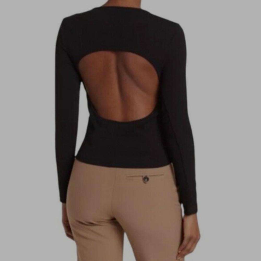 Walter Baker Black Ribbed Long Sleeve Top with Open Back Medium - New